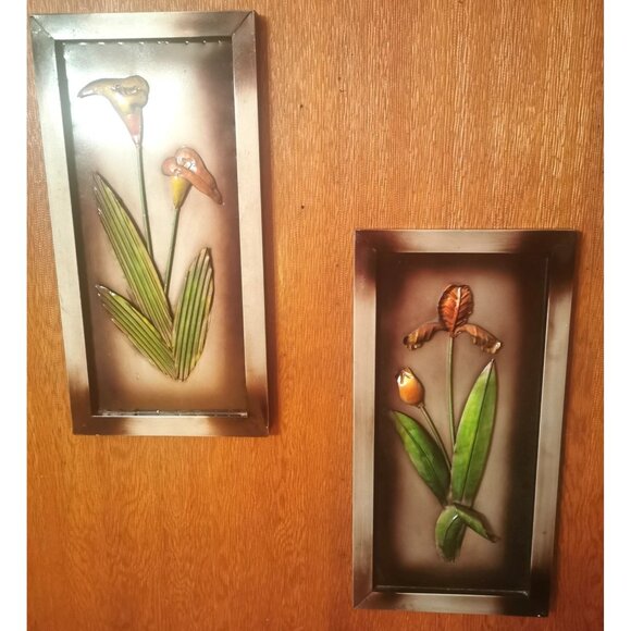 Vintage Steel Flower Wall Art - 1960s Floral Metal Art Panels - Picture 5 of 7